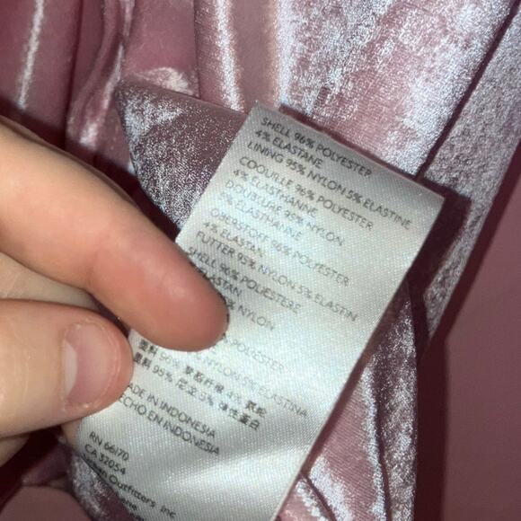 NWOT Free People Shayla Pink Velvet Button Front Long Sleeve Ruched Mini Dress S - Picture 4 of 6